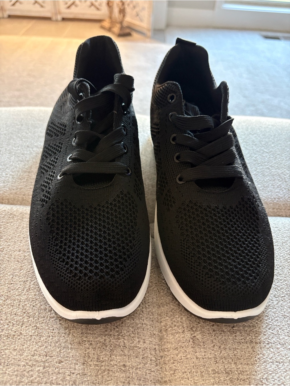 Unisex Black Knit Lace-Up Athletic Sneakers with White Sole - Picture 12 of 17
